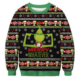 Men and Women Grinch Sweater Christmas Pattern 3D Loose-Fitting Casual round-Neck Sweatshirt