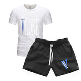 Vlone T Shirts & Shorts 2 Piece Set Men'S Short Sleeve Sports Beach Shorts Round Neck T-Shirt