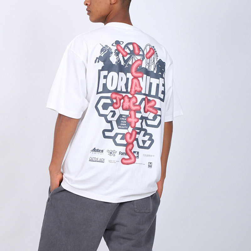 Rave Outfits Men T Shirt round Neck Short Sleeve Fashion Print