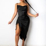 MIDI Mauve Cock Tail Dress Sexy Trend Strap Drawstring Waist Dress
