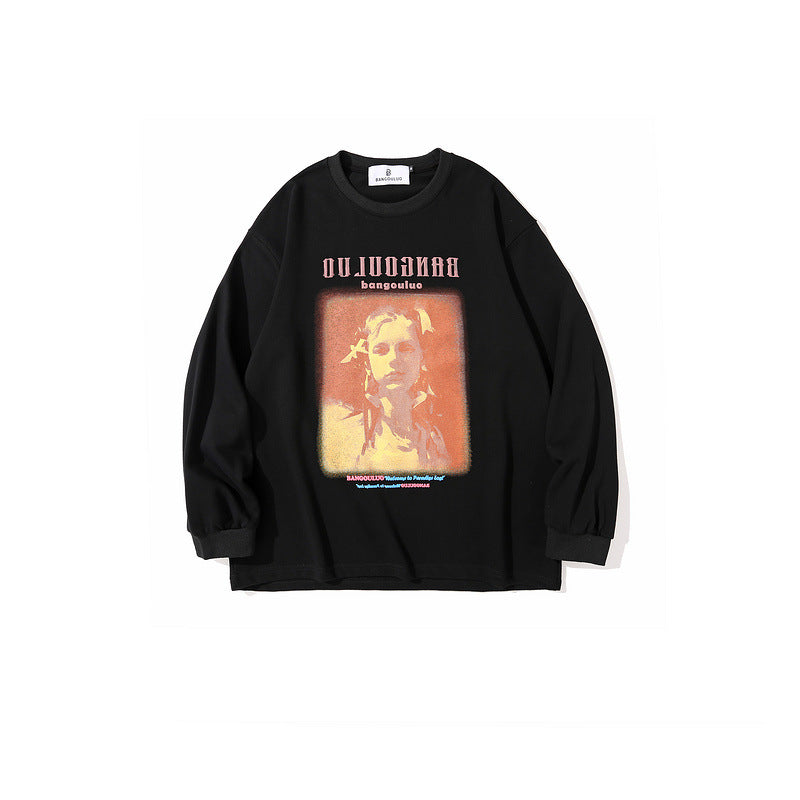 Man Fall Outfits Cartoon Character Printed Sweater Men's Loose Casual round Neck
