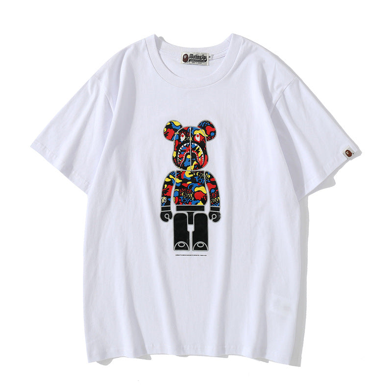 Bape Bearbrick T Shirt Spring And Summer Leisure Loose Classic Cartoon Print