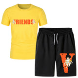 Vlone T Shirts & Shorts 2 Piece Set Short Sleeve T-Shirt Summer Loose Print T-Shirt