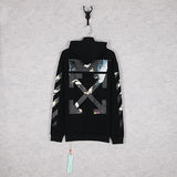 Off White Hoodie With Arrow Print Men'S Zipper Casual Comfortable Cotton Long Sleeve Owt