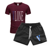 Vlone T Shirts & Shorts 2 Piece Set Men'S Short Sleeve Sports Beach Shorts Round Neck T-Shirt