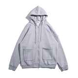 Man Fall Outfis Autumn Leisure Loose Tup Cardigan Multi-Pocket Hooded Street Sweater