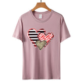 Valentine's Day T Shirt Colorful Plaid Printed Pullover Short Sleeve Women's T-shirt