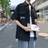 Men Shirts Workwear Shirt Solid Color Short Sleeve Shirt