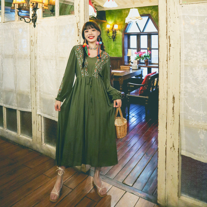 Coachella Music Festival Outfits Embroidered Loose Cotton Linen Vintage Dress
