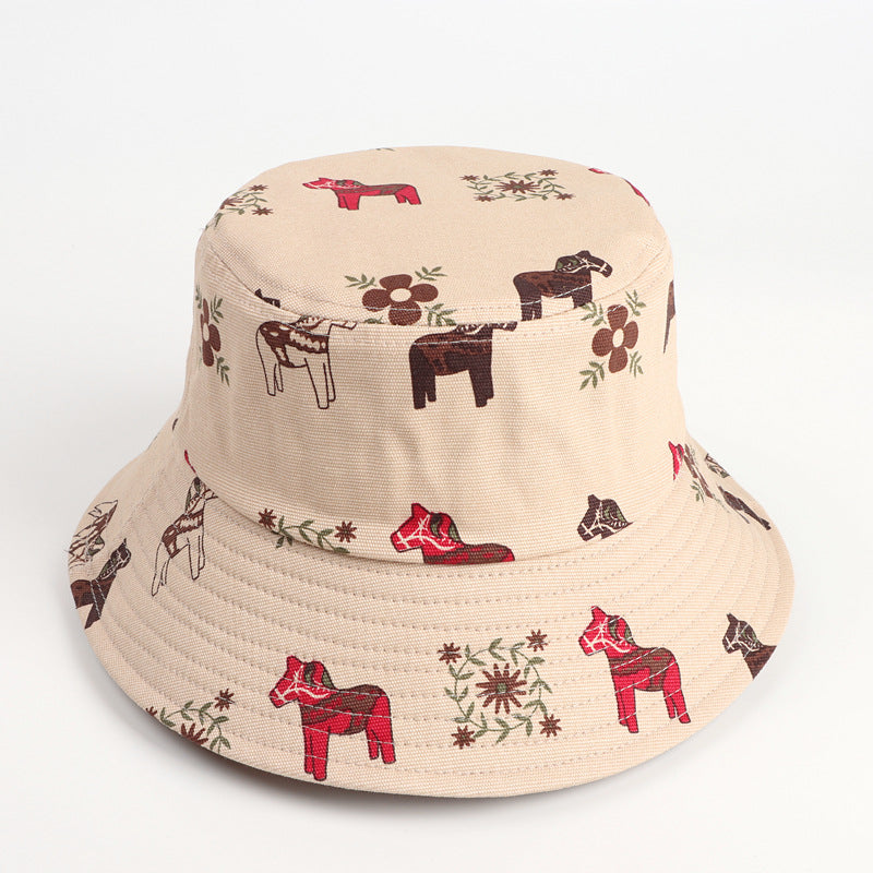 Bucket Hat Fishing Cap Cotton Print Fisherman Hat Man and Woman Cartoon Printed Flowers