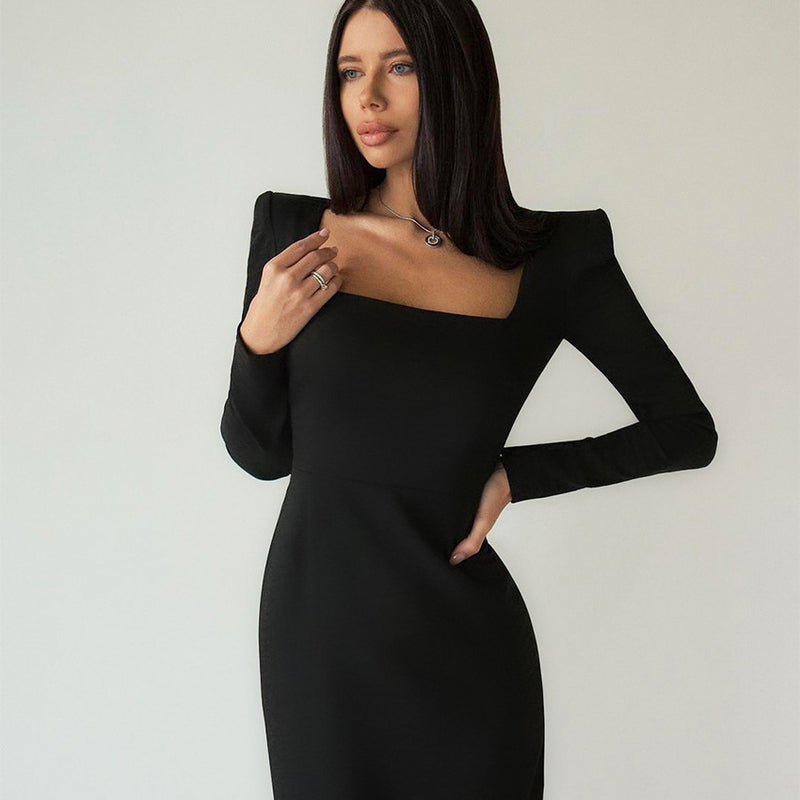 Gloria Vanderbilt Elegant Little Black Dress Dress Skirt Square Collar Slimming Sheath