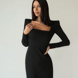 Gloria Vanderbilt Elegant Little Black Dress Dress Skirt Square Collar Slimming Sheath