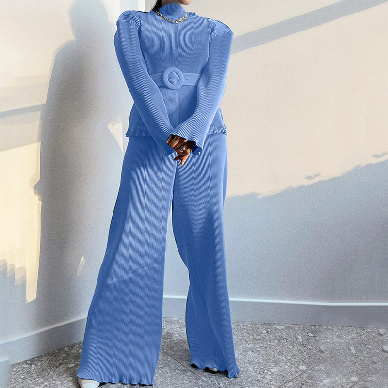 Gloria Vanderbilt Pleated Casual Long-Sleeved Small Stand Collar Waist Wide-Leg Pants