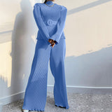Gloria Vanderbilt Pleated Casual Long-Sleeved Small Stand Collar Waist Wide-Leg Pants