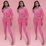 Velour Tracksuit Fashion Sexy Solid Color Slim Velvet Hooded Suits
