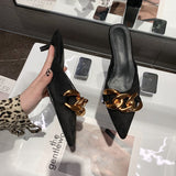 Finn Chain Pointed Toe Mule Shoes Closed Toe Half Slippers Women's Spring Pointed Stiletto Heel Mules Shoes