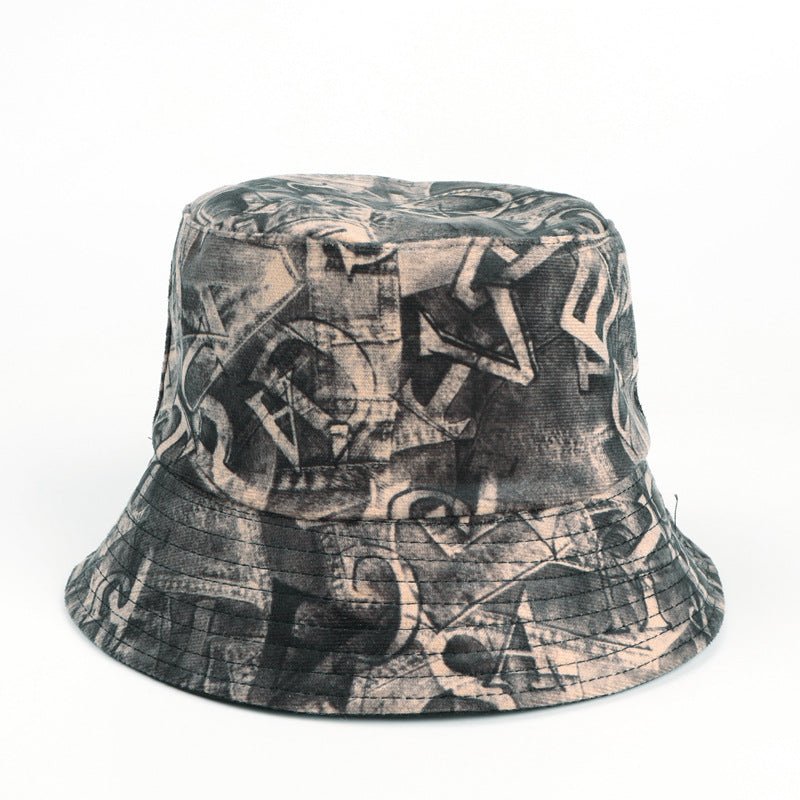 Bucket Hat Fishing Cap Cotton Print Fisherman Hat Letter Print Sun-Proof Basin Hat