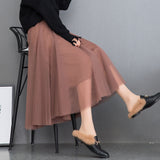 MIDI Mauve Skirt Women's Clothing Mesh Skirt Autumn Middle Fairy Female Dress