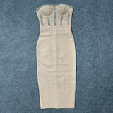 Long Sleeve Burgundy Dress Formal Sleeveless Cold-Shoulder Sexy Dress Rhinestone