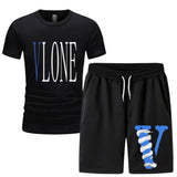 Vlone T Shirts & Shorts 2 Piece Set Men 'S Summer Printed Sports Short-Sleeved T-Shirt Set
