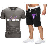 Vlone T Shirts & Shorts 2 Piece Set Letter Large V Printed Short Sleeve