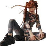 Autumn Retro Chinese Style Printed High Waist Tight Sports Jumpsuit