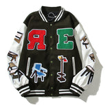 Cardigan Baseball Jacket Chair Patch Color Block Baseball Casual Long Sleeve Jacket