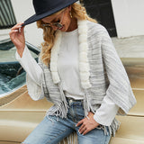 Women's Cardigan Knit Sweater Autumn and Winter Cape and Shawl Cardigan Fur Collar Tassel Sweater for Women