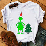 Men and Women Grinch Shirt Christmas Loose Grinch Printed Short Sleeve