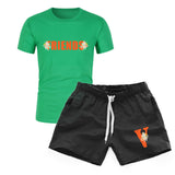 Vlone T Shirts & Shorts 2 Piece Set Printed Men'S Sports Printed Round Neck T-Shirt