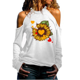 Valentine's Day T Shirts Couples Cold Shoulder Long Printed Sweater T-shirt