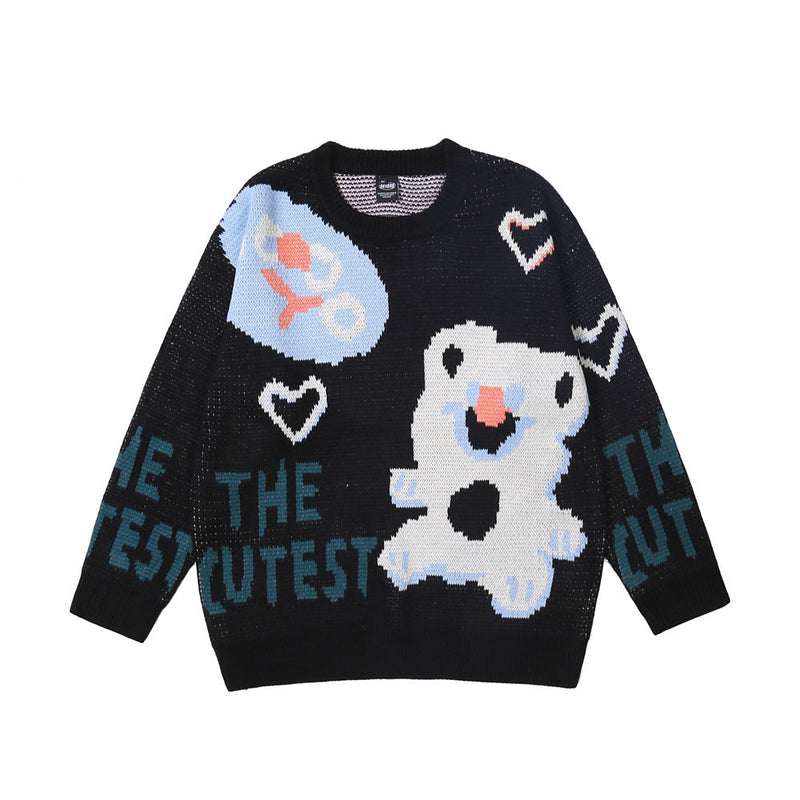 Men Sweater Cartoon Letters Brocade Sweater Men's Trendy Pullover