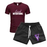 Vlone T Shirts & Shorts 2 Piece Set Men'S Short Sleeve Sports Beach