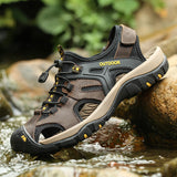 Tactical Trekking Sandals Sandals Men's Fashionable Outdoor Sports Authentic Leather Toe Box Casual Shoes Slippers Summer Breathable Men's Beach Shoes