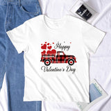 Valentine 'S Day T Shirts Couples Letter Truck Print Loose Pullover Short Sleeve T-shirt