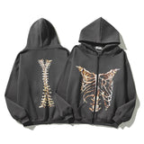 Cardigan Baseball Jacket Autumn and Winter Skeleton Destroyed Retro Loose and Hooded Cardigan Coat