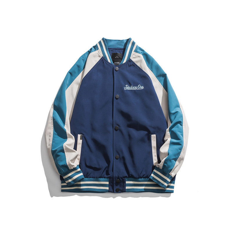 Man Fall Outfis Autumn Retro Color Matching Letters Printed Baseball Uniform Men's Loose Couple Casual Jacket