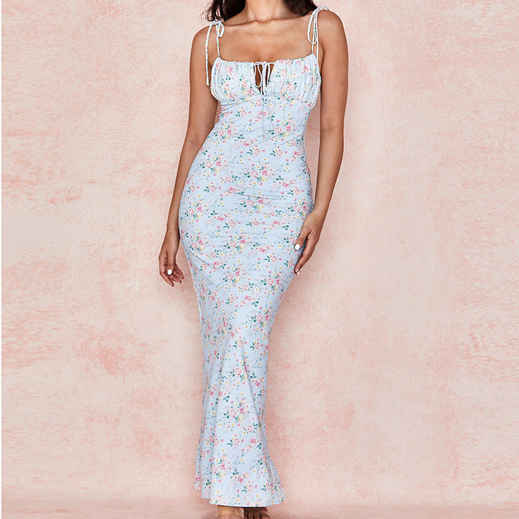 Coachella Music Festival Outfits Spring and Summer Sexy Spaghetti Straps Chest Wrap Sleeveless Beach Long Dress
