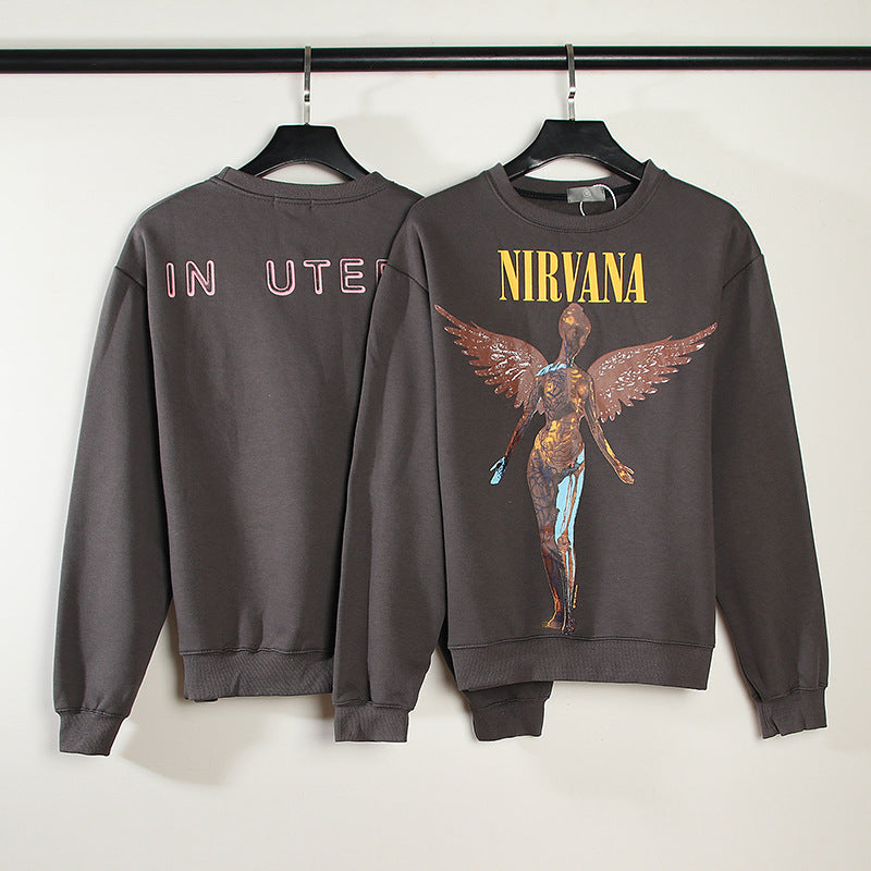 Nirvana Hoodie Angel Print Rock And Roll Distressed Loose Retro Couple Style