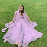 Mauve Dress Women's Retro Square Collar Purple Fairy Trip Shoot Dress