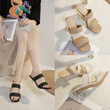 High Heels Slides Large Size Summer Fashion Woven High Heel Sandals