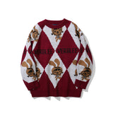 Men Sweater Cartoon Contrasting Color Jacquard Sweater Men's Loose round Neck Sweater Head Shirt