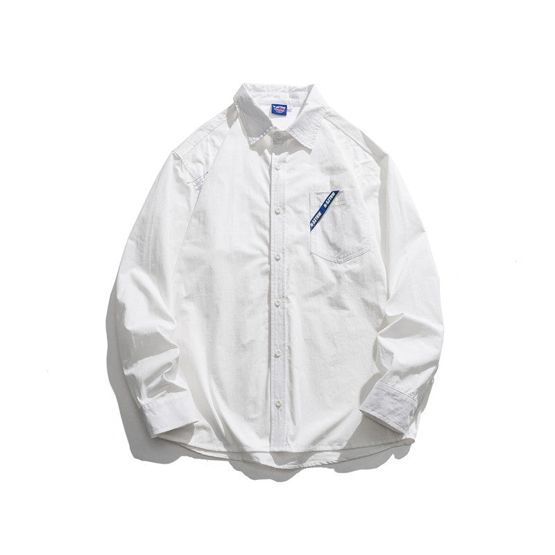 Man Fall Outfis Autumn Solid Color Casual Pocket Decorative Shirt Boys College Style Loose Top