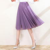 MIDI Mauve Skirt Mesh Skirt Female Fall High Waist Pleated Skirt