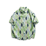 Men T Shitrs Diamond Lattice Color Matching Printing Lapel