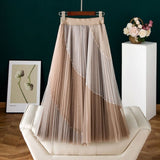MIDI Mauve Skirt Spring and Autumn Pleated Mesh Skirt High Waist Midi Skirt