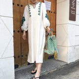Coachella Music Festival Outfits Flower Loose High Waist Long Lantern Sleeve Dress