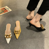 Finn Chain Pointed Toe Mule Shoes Closed Toe Half Slippers Women's Spring Pointed Stiletto Heel Mules Shoes