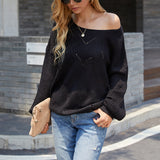 Women Pullover Knit Sweater Autumn Solid Color Hollow Sweater Large Size Sweater for Women