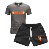 Vlone T Shirts & Shorts 2 Piece Set Printed Men'S Sports Printed Round Neck T-Shirt